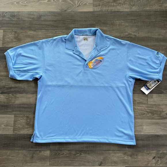 NWT Columbia PFG Perfect Cast Polo Shirt Mens LARGE Light Blue Omni Shade UPF 30 - Picture 1 of 16